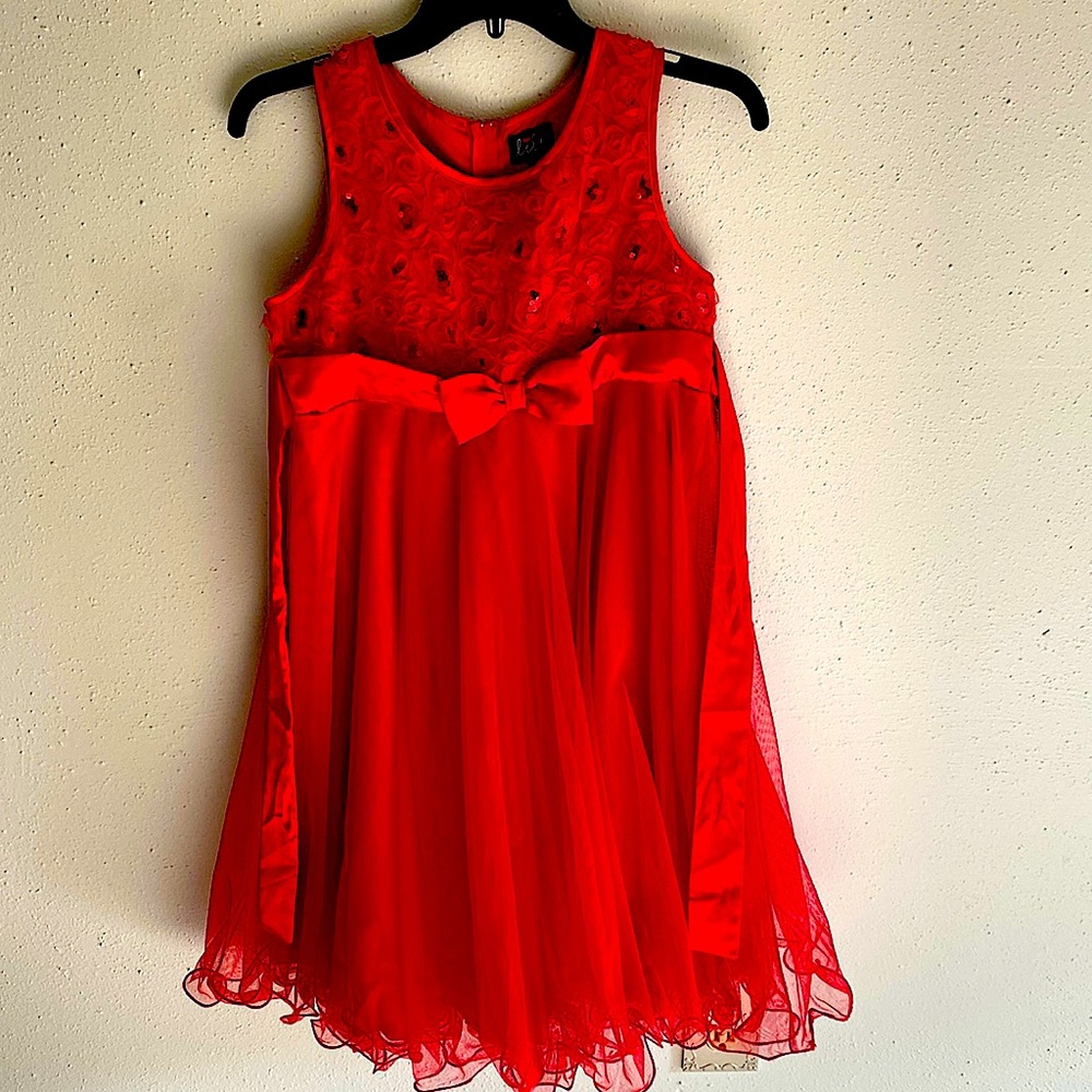 A Formal Red Flower Dress with Sequence